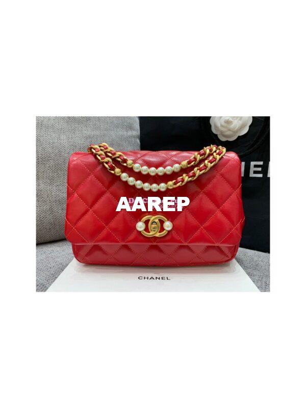 Replica Chanel Mini Pearl Flap Bag AS3000 AS3001 in Red Calfskin 14
