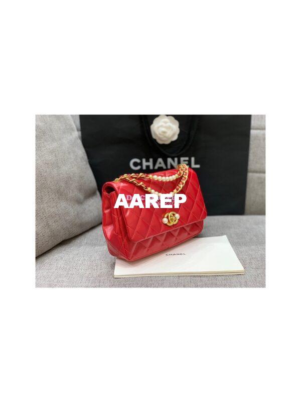 Replica Chanel Mini Pearl Flap Bag AS3000 AS3001 in Red Calfskin 15