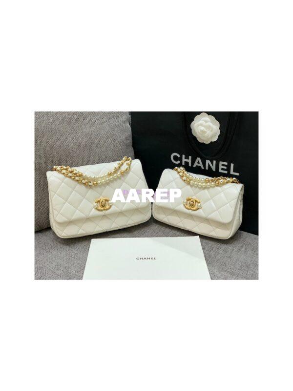 Replica Chanel Mini Pearl Flap Bag AS3000 AS3001 in White Calfskin 3
