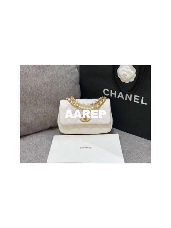 Replica Chanel Mini Pearl Flap Bag AS3000 AS3001 in White Calfskin 4