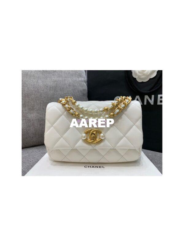 Replica Chanel Mini Pearl Flap Bag AS3000 AS3001 in White Calfskin 5