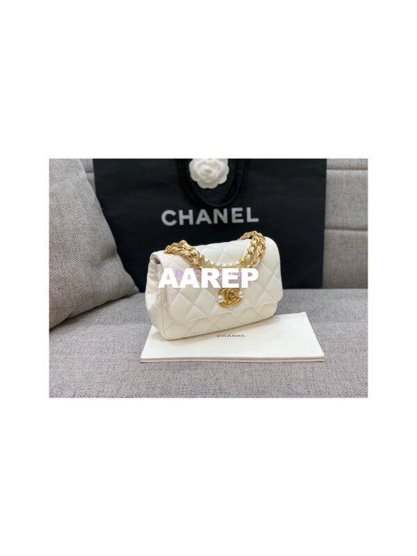 Replica Chanel Mini Pearl Flap Bag AS3000 AS3001 in White Calfskin 6