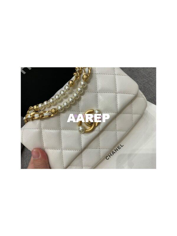 Replica Chanel Mini Pearl Flap Bag AS3000 AS3001 in White Calfskin 7