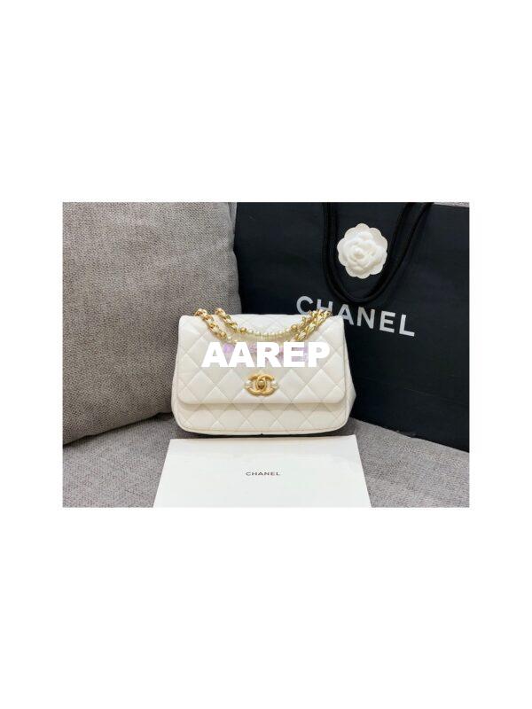 Replica Chanel Mini Pearl Flap Bag AS3000 AS3001 in White Calfskin 13