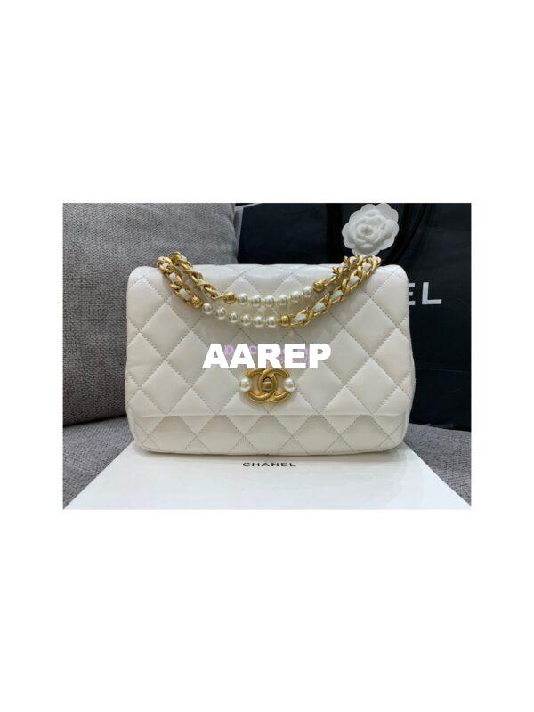 Replica Chanel Mini Pearl Flap Bag AS3000 AS3001 in White Calfskin 14