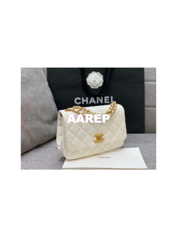 Replica Chanel Mini Pearl Flap Bag AS3000 AS3001 in White Calfskin 15