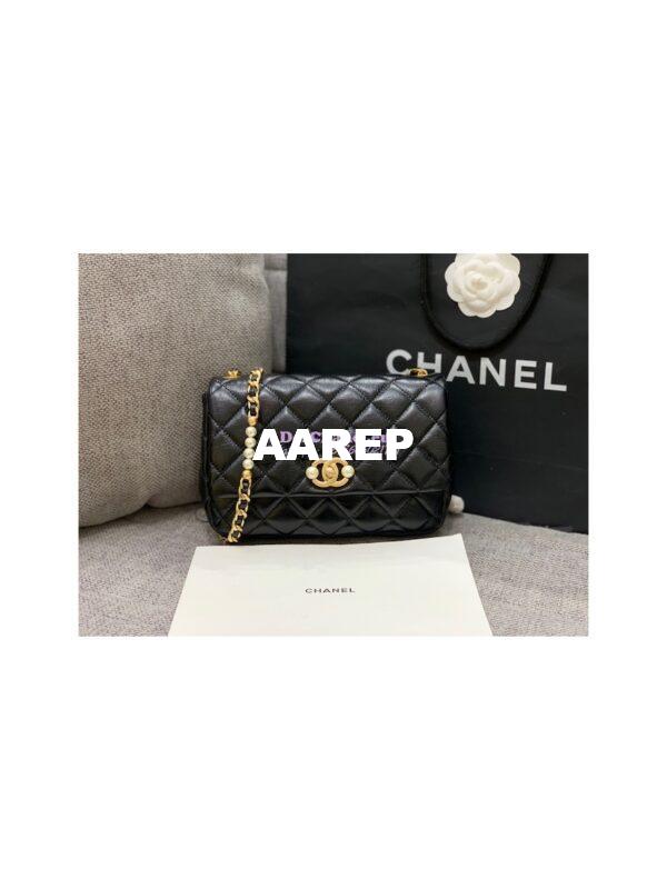 Replica Chanel Mini Pearl Flap Bag AS3000 AS3001 in Black Calfskin 10