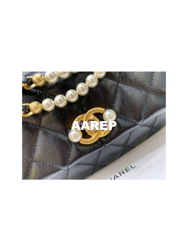 Replica Chanel Mini Pearl Flap Bag AS3000 AS3001 in Black Calfskin 13