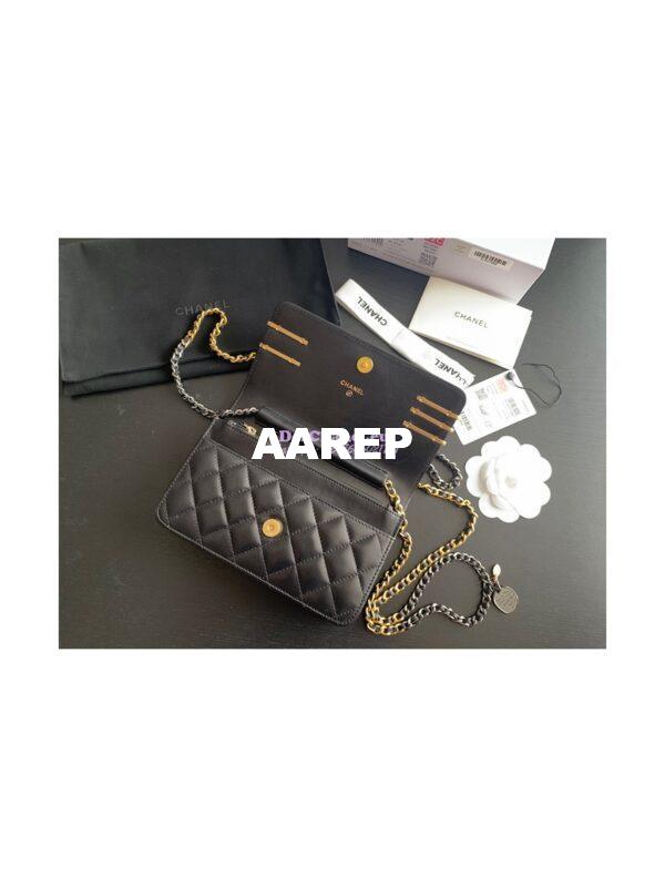 Replica Chanel 22K Symbolic Wallet On Chain WOC Lambskin AP2508 Black 9