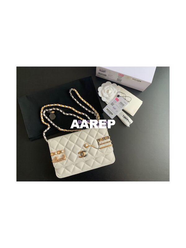 Replica Chanel 22K Symbolic Wallet On Chain WOC Lambskin AP2508 White 3
