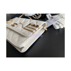 Replica Chanel 22K Symbolic Wallet On Chain WOC Lambskin AP2508 White 2