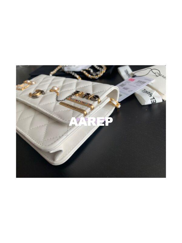 Replica Chanel 22K Symbolic Wallet On Chain WOC Lambskin AP2508 White 4