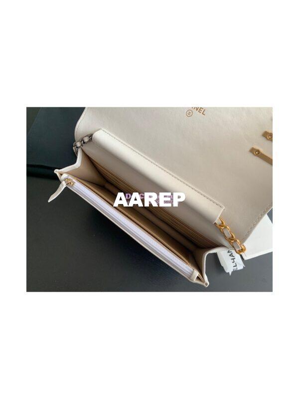 Replica Chanel 22K Symbolic Wallet On Chain WOC Lambskin AP2508 White 9