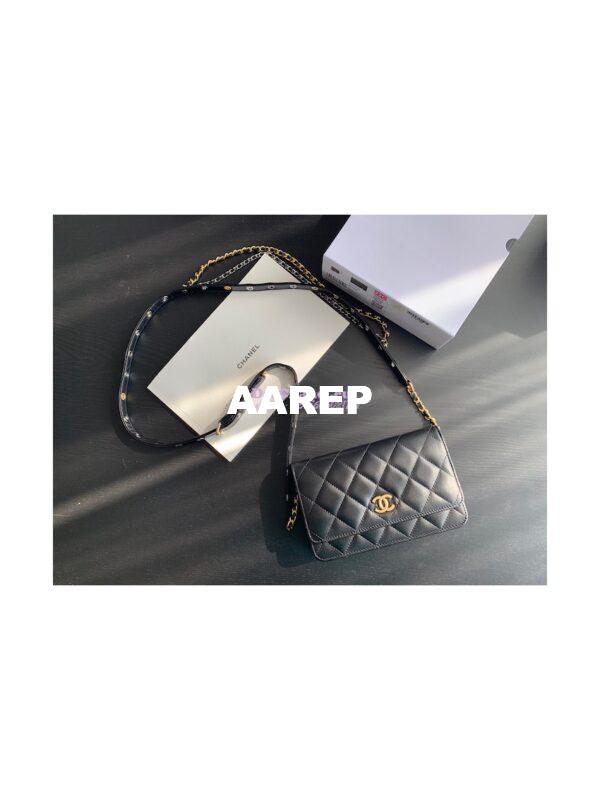 Replica Chanel Wallet On Chain WOC in Black Goatskin AP2548 3