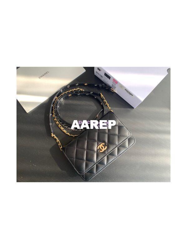Replica Chanel Wallet On Chain WOC in Black Goatskin AP2548 4