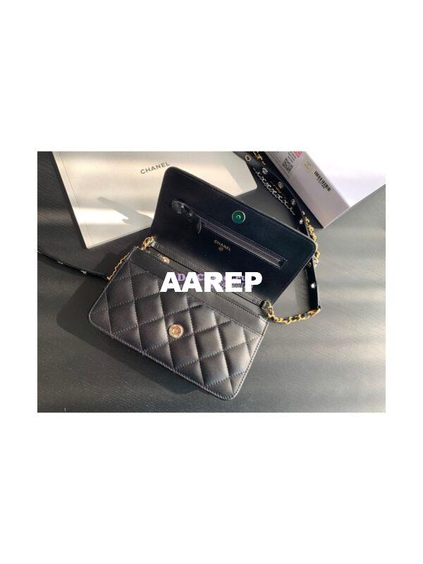 Replica Chanel Wallet On Chain WOC in Black Goatskin AP2548 9