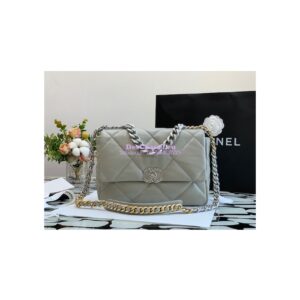 Replica Chanel 19 Large Flap Bag AS1161 Lambskin Grey Silver