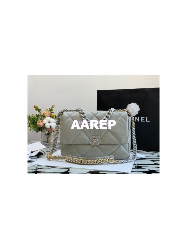 Replica Chanel 19 Large Flap Bag AS1161 Lambskin Grey Silver 3