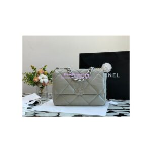 Replica Chanel 19 Large Flap Bag AS1161 Lambskin Grey Silver 2