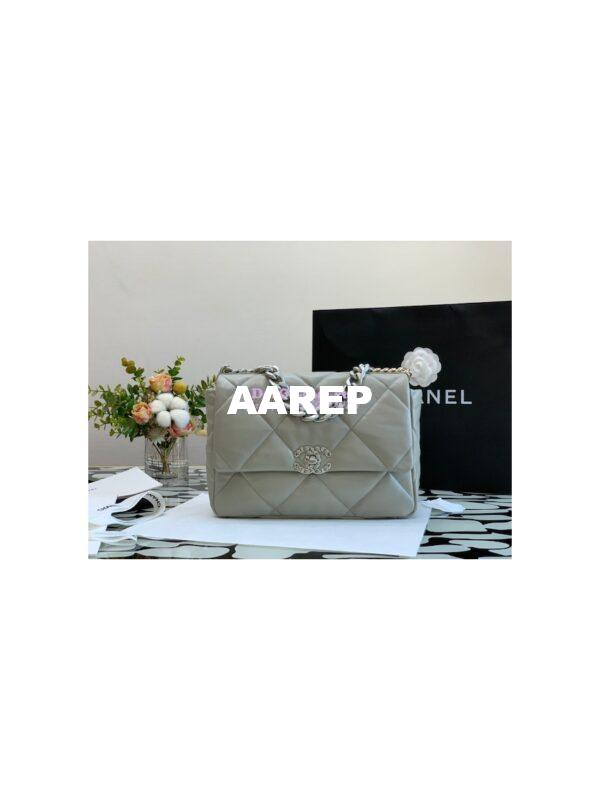 Replica Chanel 19 Large Flap Bag AS1161 Lambskin Grey Silver 4