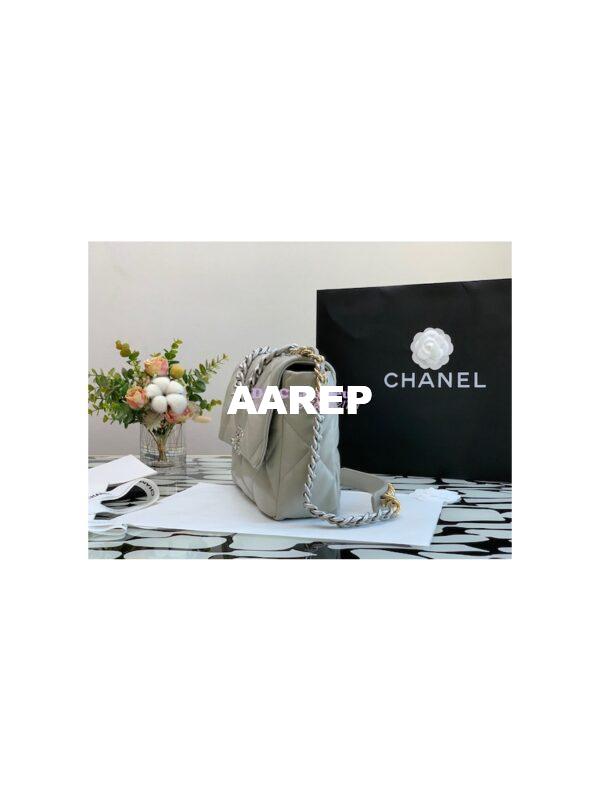 Replica Chanel 19 Large Flap Bag AS1161 Lambskin Grey Silver 5