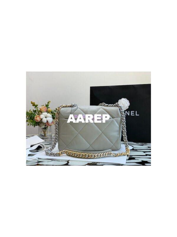 Replica Chanel 19 Large Flap Bag AS1161 Lambskin Grey Silver 7