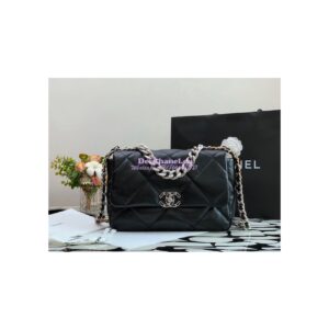Replica Chanel 19 Large Flap Bag AS1161 Lambskin Black Silver