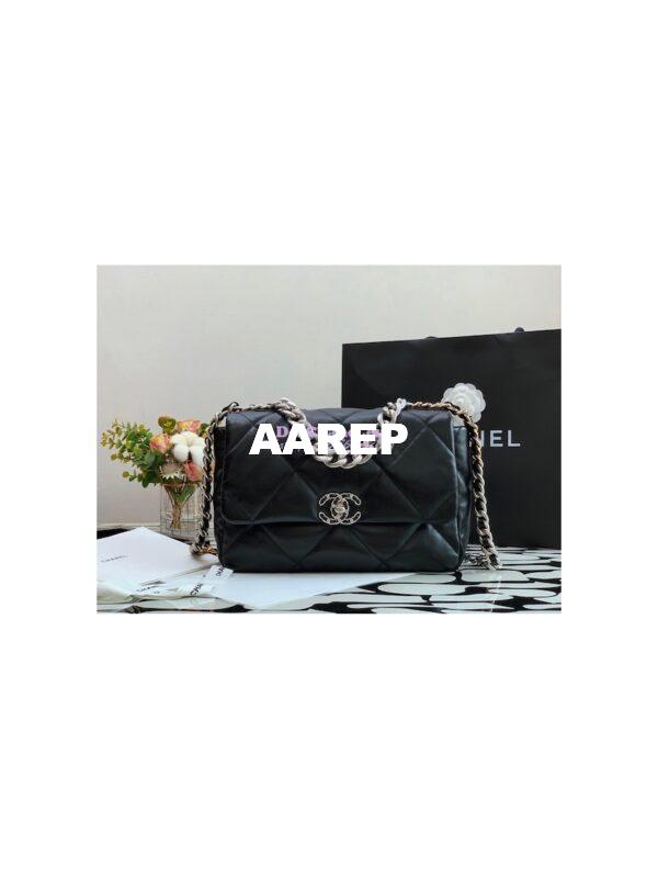 Replica Chanel 19 Large Flap Bag AS1161 Lambskin Black Silver 3