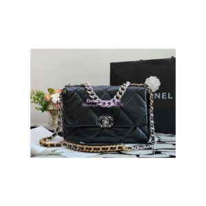 Replica Chanel 19 Large Flap Bag AS1161 Lambskin Black Silver 2