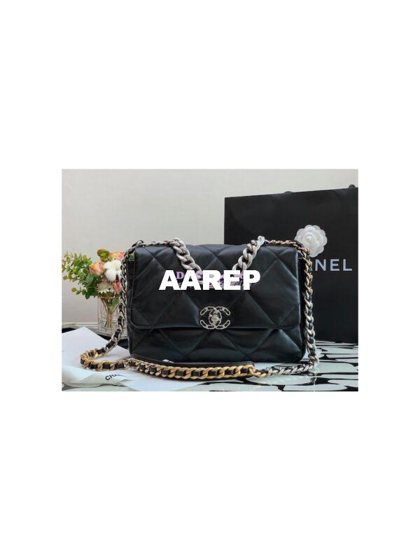 Replica Chanel 19 Large Flap Bag AS1161 Lambskin Black Silver 4