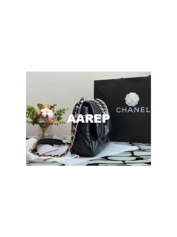 Replica Chanel 19 Large Flap Bag AS1161 Lambskin Black Silver 5