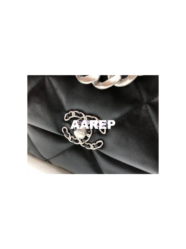 Replica Chanel 19 Large Flap Bag AS1161 Lambskin Black Silver 6