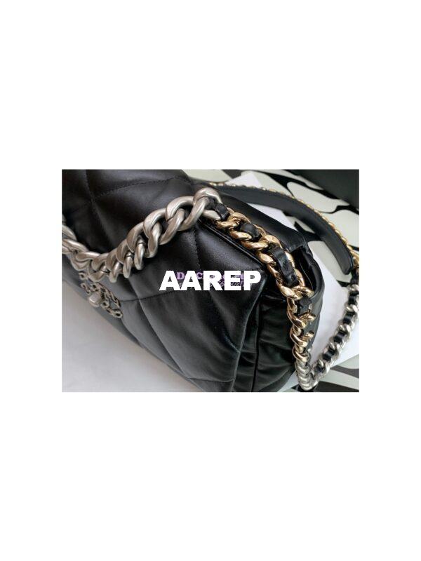 Replica Chanel 19 Large Flap Bag AS1161 Lambskin Black Silver 7