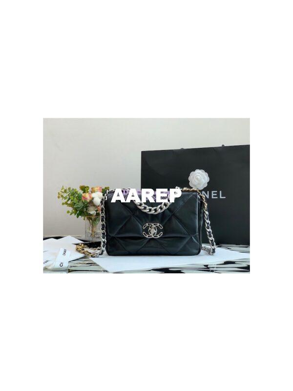 Replica Chanel 19 Small Flap Bag AS1160 Lambskin Black Silver