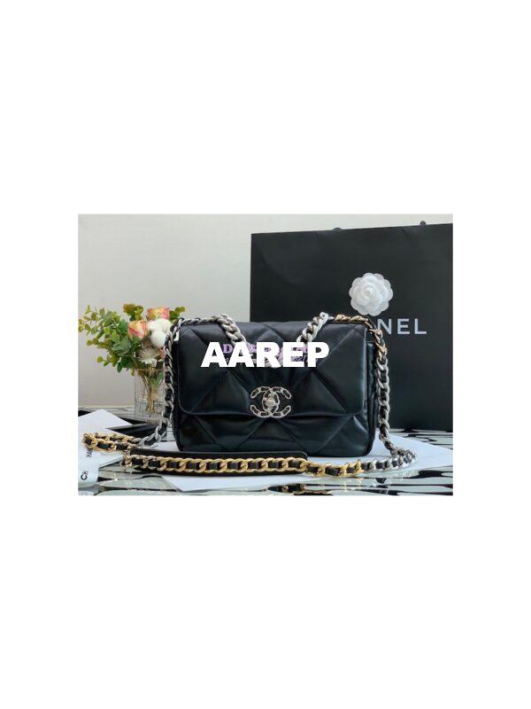 Replica Chanel 19 Small Flap Bag AS1160 Lambskin Black Silver 2