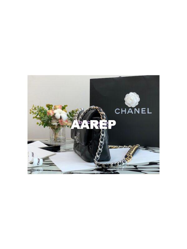 Replica Chanel 19 Small Flap Bag AS1160 Lambskin Black Silver 3