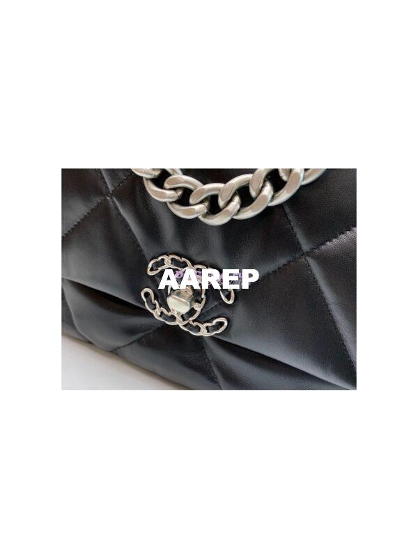 Replica Chanel 19 Small Flap Bag AS1160 Lambskin Black Silver 4