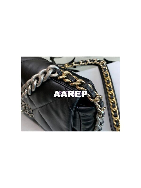 Replica Chanel 19 Small Flap Bag AS1160 Lambskin Black Silver 5
