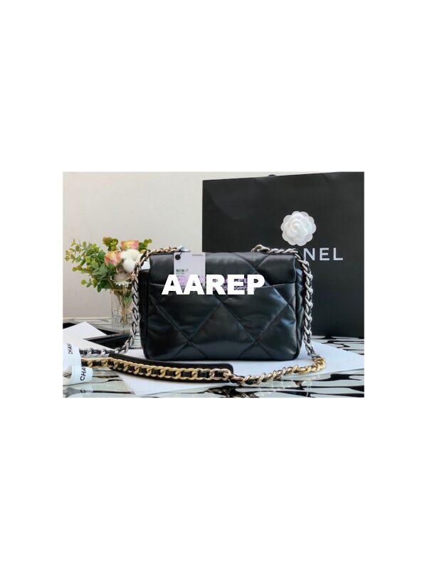 Replica Chanel 19 Small Flap Bag AS1160 Lambskin Black Silver 7