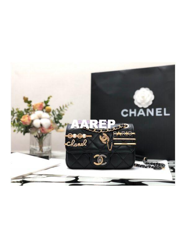 Replica Chanel 22K Symbolic Mini Flap Bag Lambskin AS2978 Black 3
