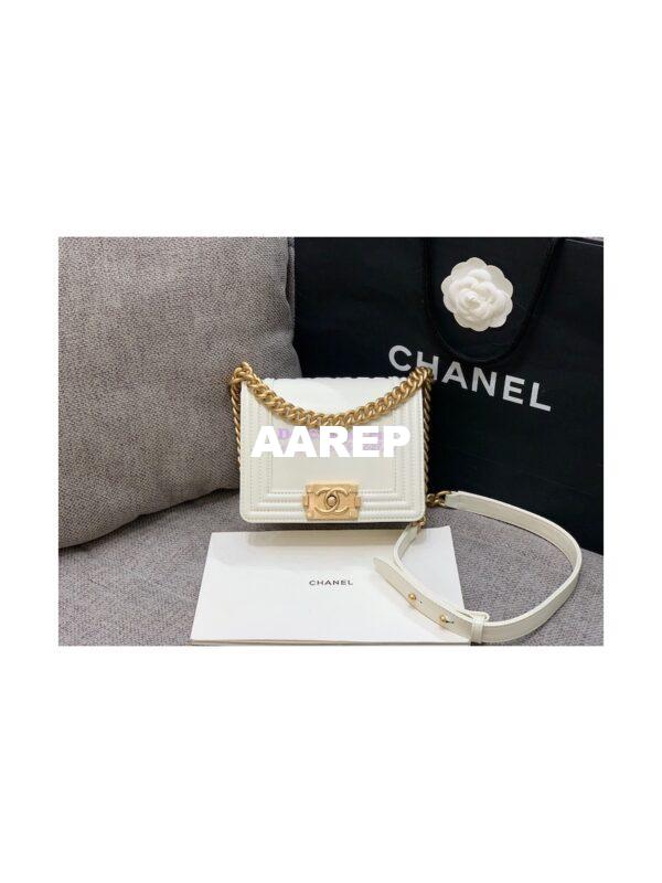 Replica Chanel Classic Retro Mini Boy Bag in Shiny Calfskin AS3018 White 3