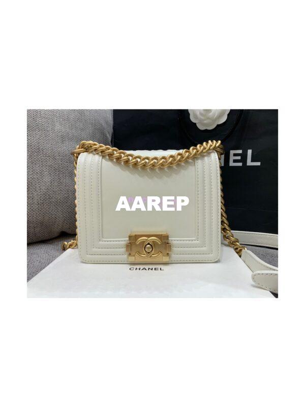 Replica Chanel Classic Retro Mini Boy Bag in Shiny Calfskin AS3018 White 4