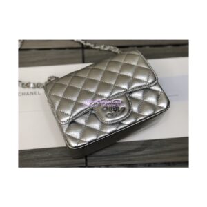 Replica Chanel Quilted Mini Classic Flap CF Bag Metallic Lambskin Silver 17cm 2