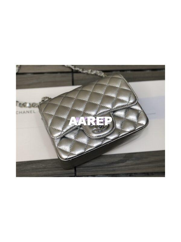 Replica Chanel Quilted Mini Classic Flap CF Bag Metallic Lambskin Silver 17cm 4