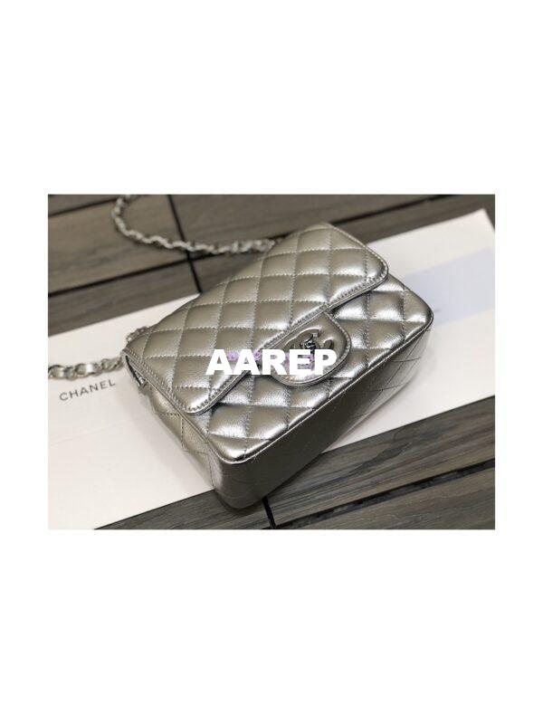 Replica Chanel Quilted Mini Classic Flap CF Bag Metallic Lambskin Silver 17cm 5