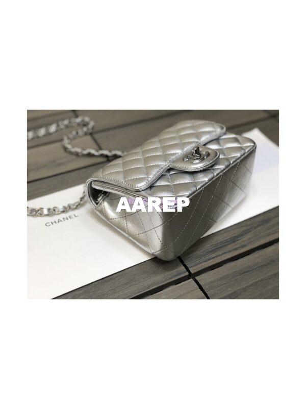 Replica Chanel Quilted Mini Classic Flap CF Bag Metallic Lambskin Silver 17cm 6