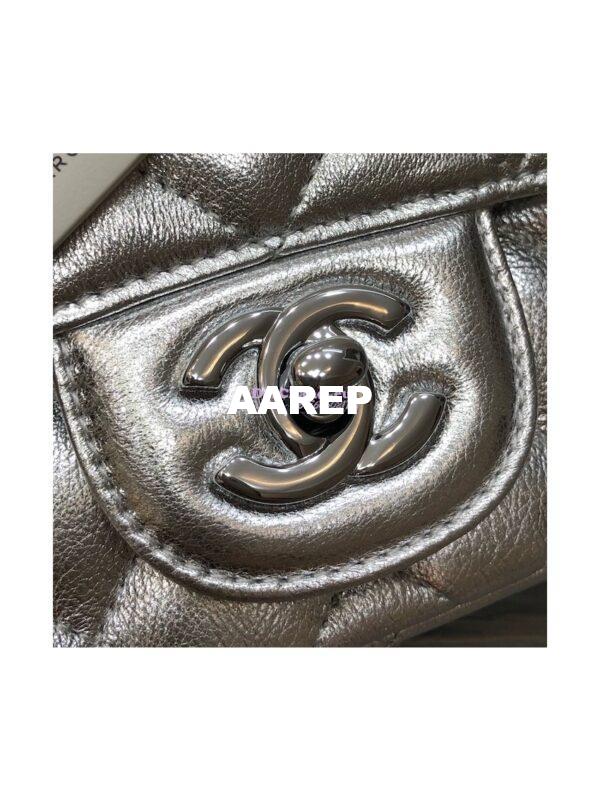 Replica Chanel Quilted Mini Classic Flap CF Bag Metallic Lambskin Silver 17cm 7