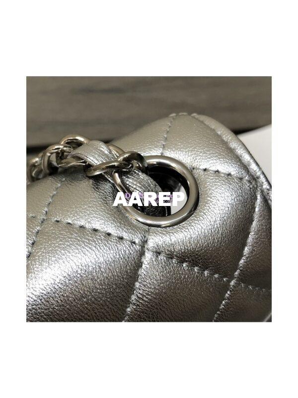 Replica Chanel Quilted Mini Classic Flap CF Bag Metallic Lambskin Silver 17cm 9