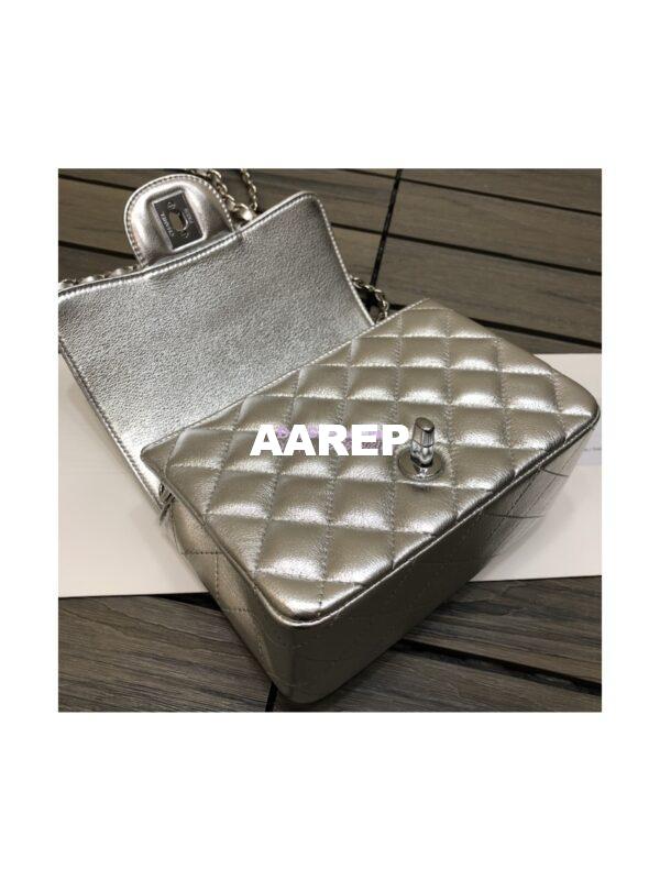 Replica Chanel Quilted Mini Classic Flap CF Bag Metallic Lambskin Silver 17cm 11