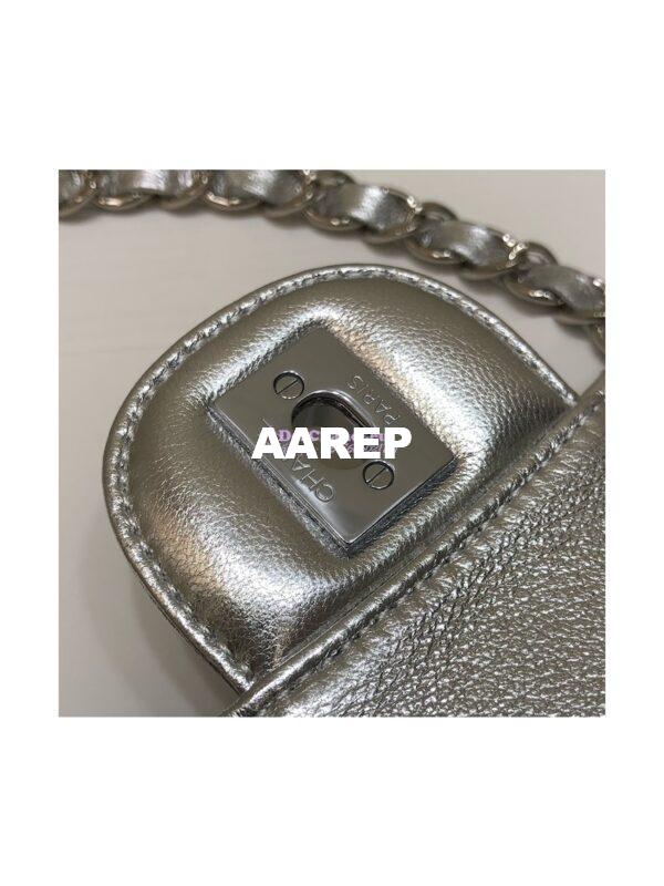 Replica Chanel Quilted Mini Classic Flap CF Bag Metallic Lambskin Silver 17cm 12